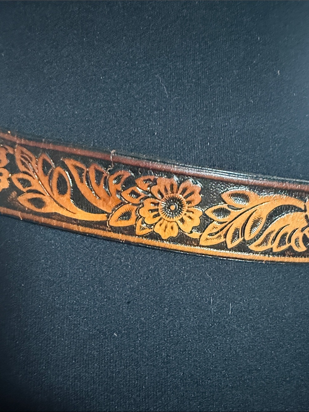 Vintage Tooled Leather Floral Western Belt Dark Brown Brass Buckle Boho No.3 - Picture 6 of 7